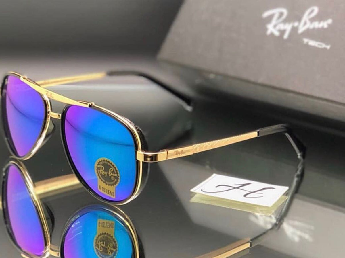 RB New Stylish Aqua Blue & Gold 4414 Causal Latest Master Pcs Sunglass For Unisex.