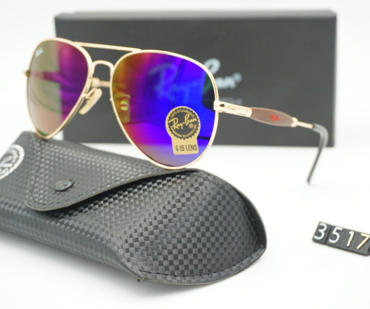 RB Ray-Ban New Design Blue & Gold 3517 Oval Trendy Hot Favorite Master Pcs Sunglass For Men.