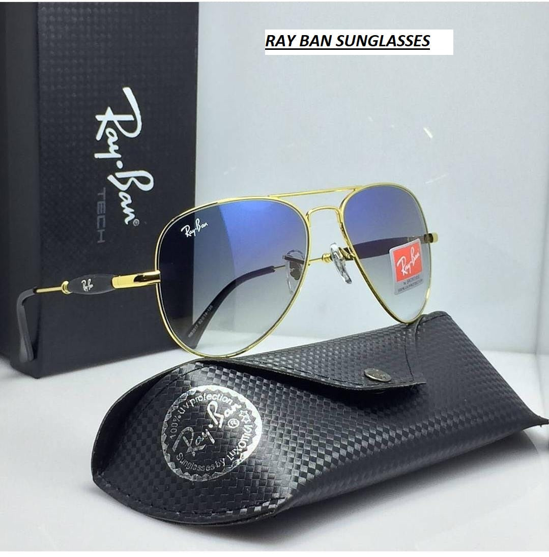 Ray-Ban Stylish New Oval Shape Blue Shade & Gold 3517 Sunglasses For Men.
