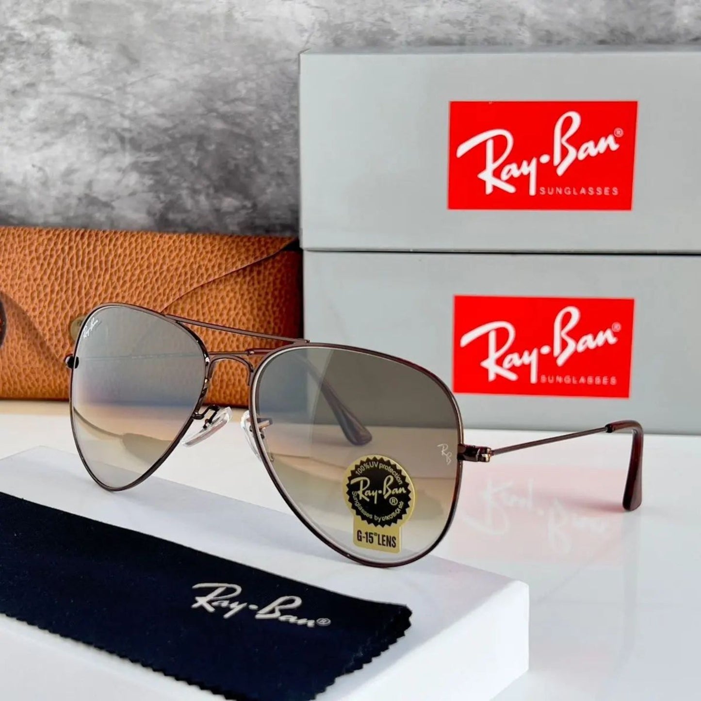 RB New Stylish Aviator 3026 Brown Shade and Gold Sunglasses for men and women.