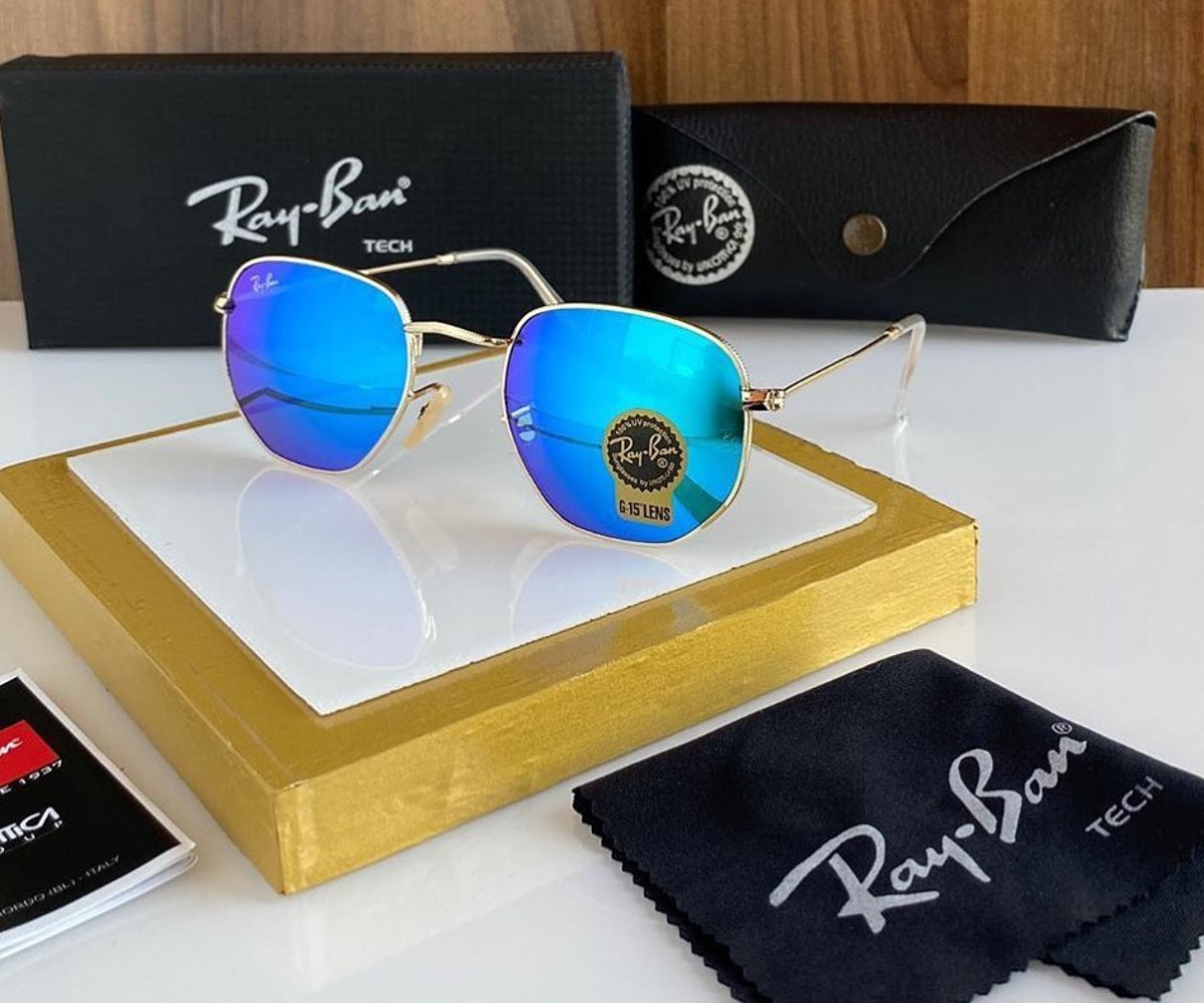 Ray-Ban New Stylish Blue & Gold 3447 Round Master Pcs Sunglass For Unisex