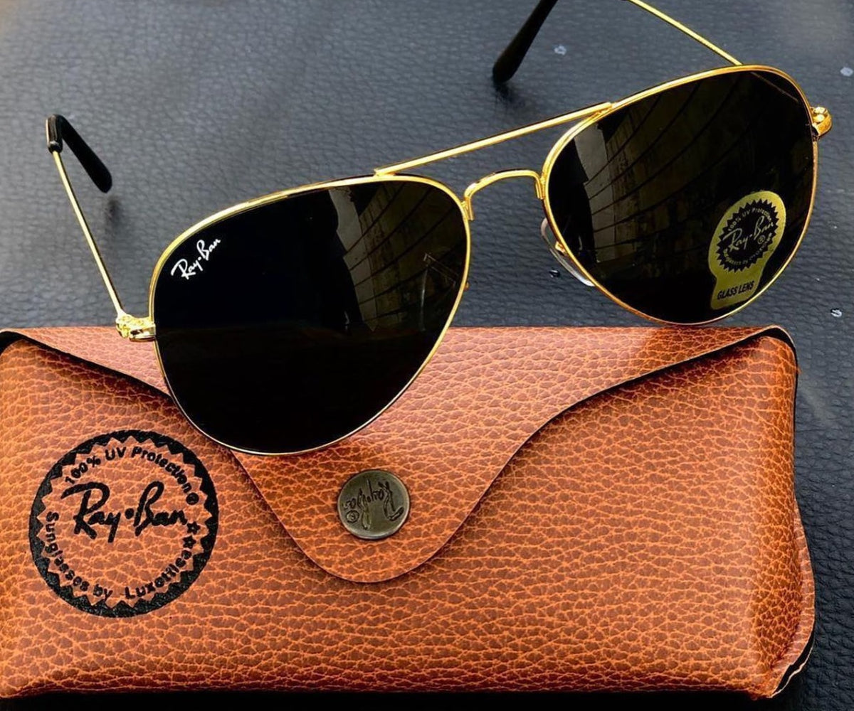Ray-Ban New Design Oval Black & Gold 3026 Master Pcs Sunglasses For Men.
