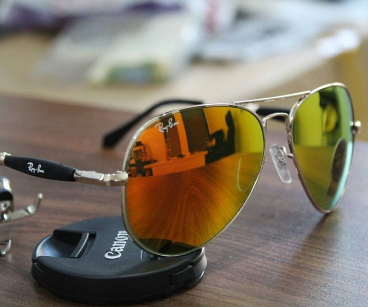 RB New Stylish Design Orange & Gold 3517 Unique Model Master Pcs Sunglasses For Men and Women.