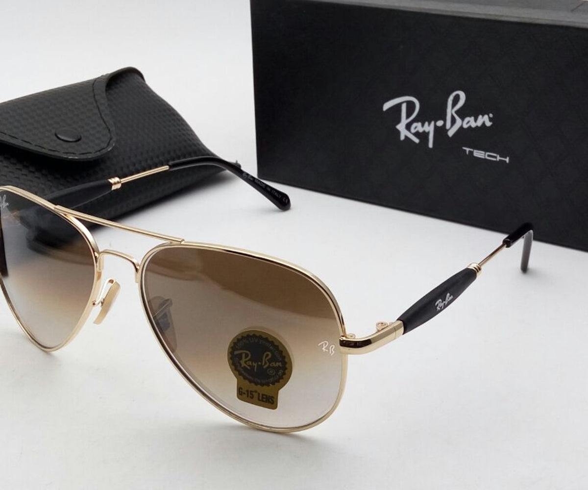 RB Ray-Ban New Design Brown Shade & Gold 3517 Oval Trendy Hot Favorite Master Pcs Sunglass For Men.