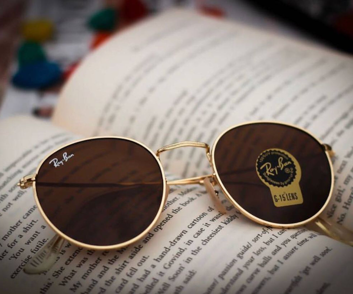 Ray-Ban New Stylish Brown & Gold 3447 Round Master Pcs Sunglasses For Men