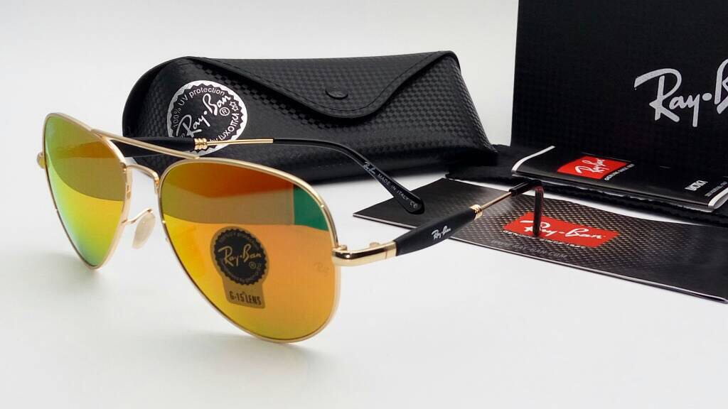 Ray-Ban Stylish New Oval Shape Orange & Gold 3517 Sunglasses For Men.