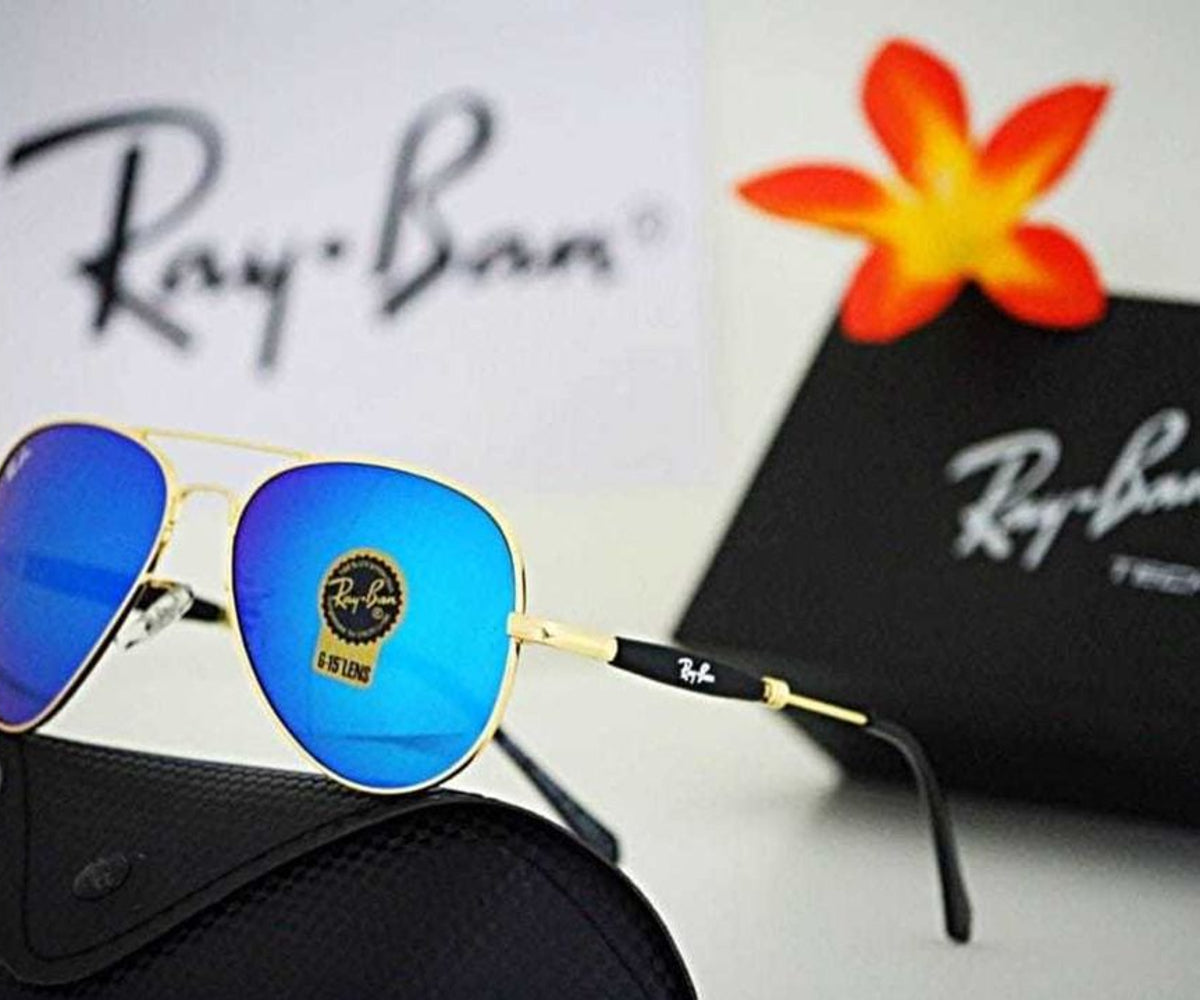 RB Ray-Ban New Fashion Arrival Aqua Blue & Gold 3517 Oval Trendy Hot Favorite Master Pcs Sunglasses For Everyone.