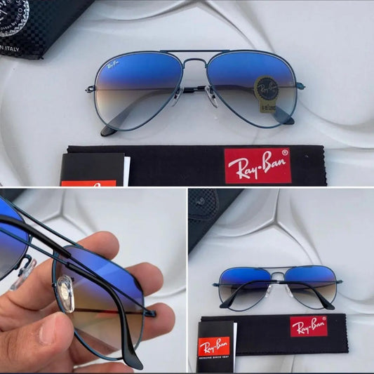 Ray-Ban New Stylish Aviator 3026 Blue Shade and Black Sunglasses for men and women.