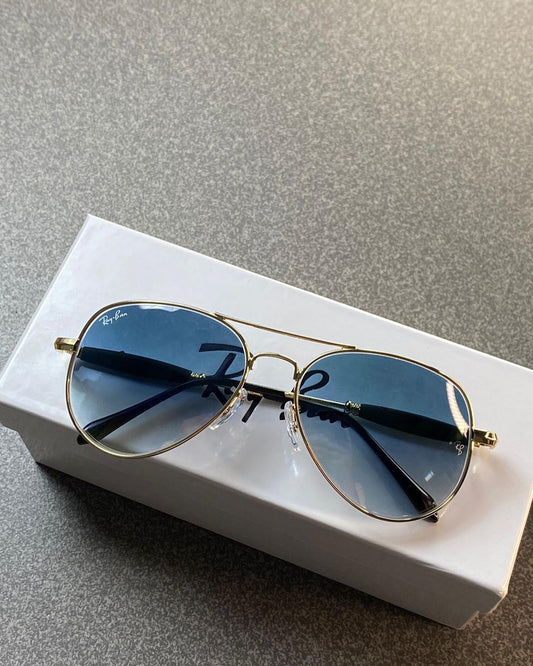 Ray-Ban Stylish New Oval Shape Blue Shade & Gold 3517 Sunglasses For Men.